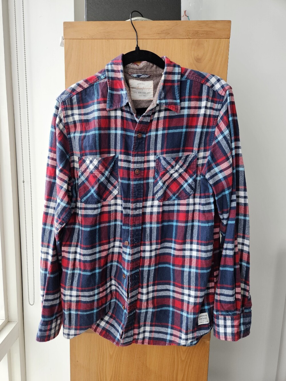 Weatherproof Red, Navy & White Plaid Button-Down Shirt